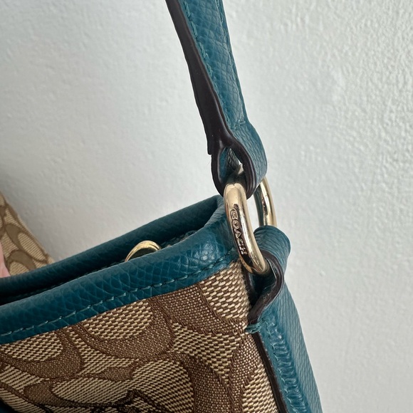 Coach Signature Brown and Teal Shoulder Bag - Picture 8 of 10
